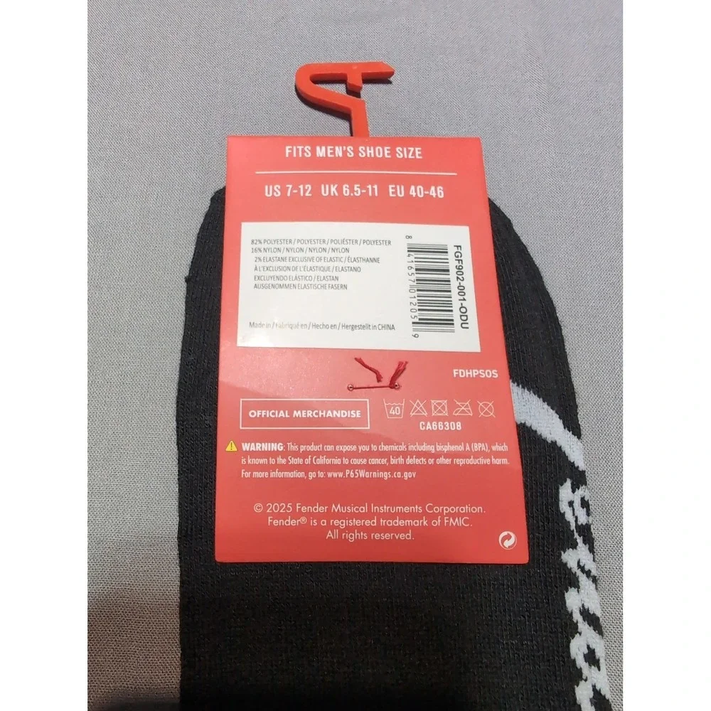 Fender‎ Socks Mens Size 7-12 Black Low Cut Logo Official Band Musician Gift Pair